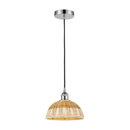 Innovations Natural Ballston Dome 9in 1-Light Mini Pendant | Farmhouse Polished Chrome and Natural Fiber Dome Shade | Kitchen | Model 616-1P-PC-NBD2-9-NAT