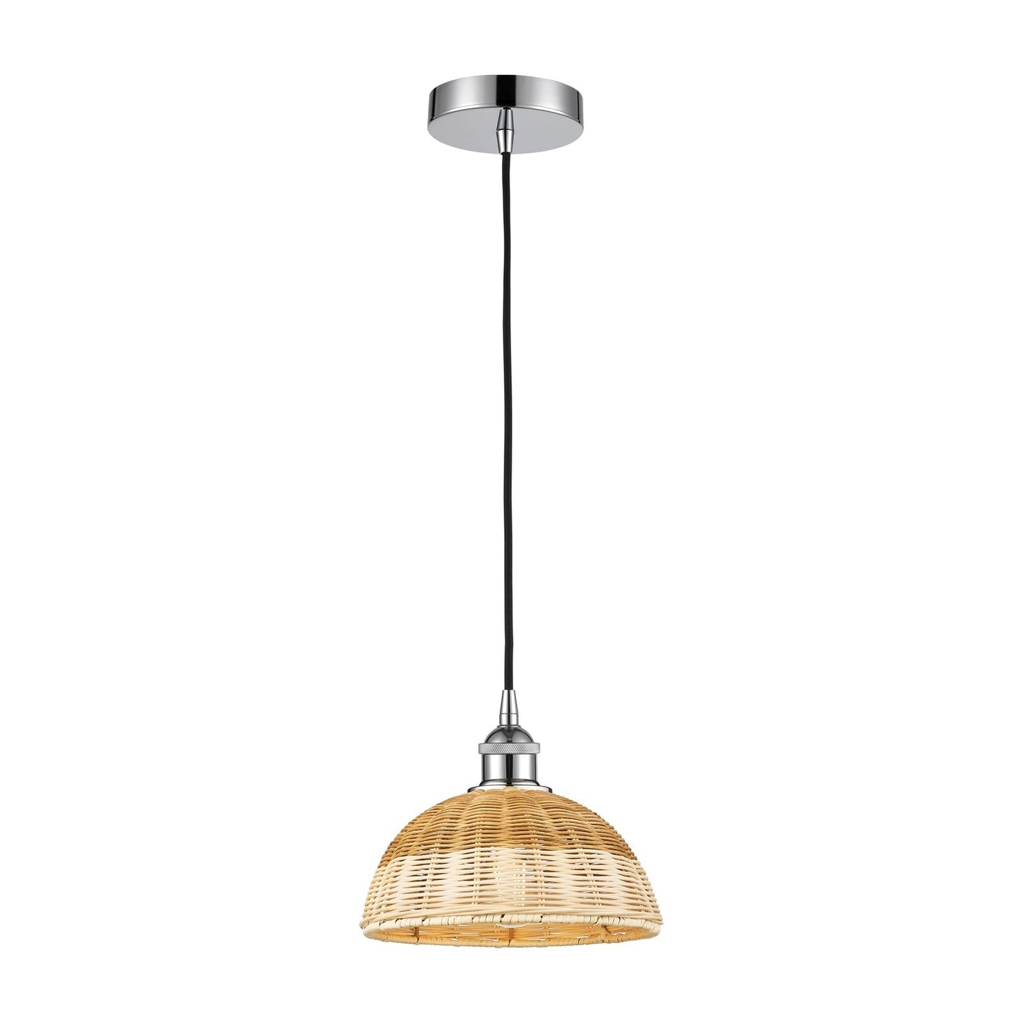 Innovations Natural Ballston Dome 9in 1-Light Mini Pendant | Farmhouse Polished Chrome and Natural Fiber Dome Shade | Kitchen | Model 616-1P-PC-NBD2-9-NAT