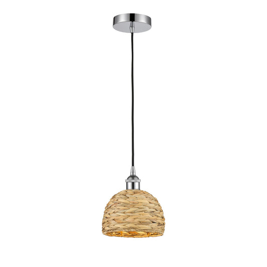 Innovations Woven Rattan 8in 1-Light Mini Pendant | Rustic Farmhouse Polished Chrome and Natural Woven Rattan | Kitchen Island | Model 616-1P-PC-RBD-8-NAT