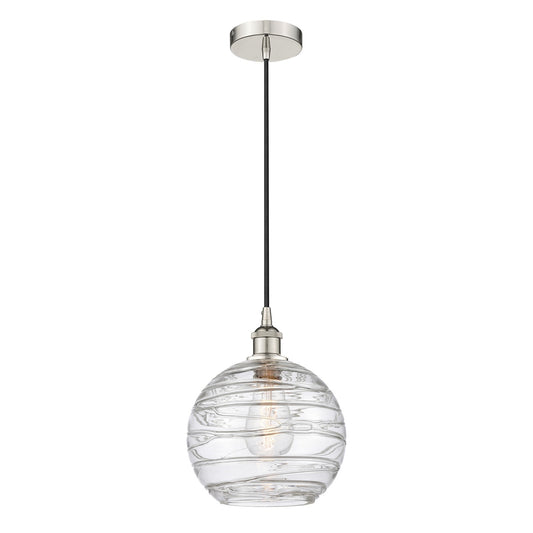 Innovations Athens Deco Swirl 10in 1-Light Mini Pendant | Industrial Polished Nickel and Clear Deco Swirl Glass | Kitchen | Model 616-1P-PN-G1213-10CL