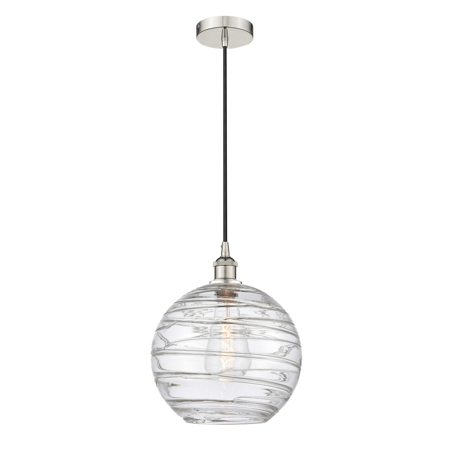 Innovations Athens Deco Swirl 12in 1-Light Mini Pendant | Industrial Polished Nickel and Clear Deco Swirl Glass | Kitchen | Model 616-1P-PN-G1213-12CL
