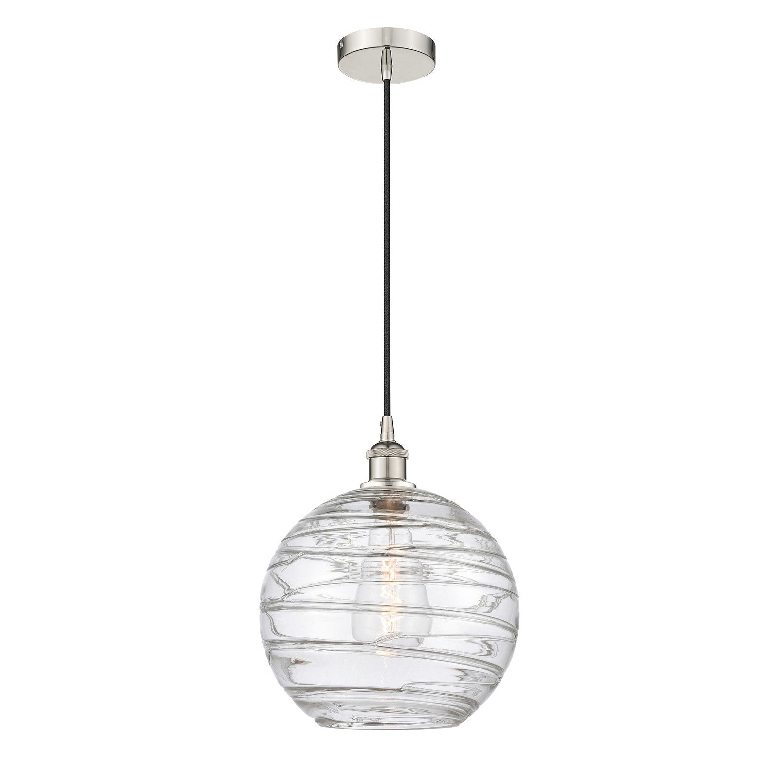Innovations Athens Deco Swirl 12in 1-Light Mini Pendant | Industrial Polished Nickel and Clear Deco Swirl Glass | Kitchen | Model 616-1P-PN-G1213-12CL