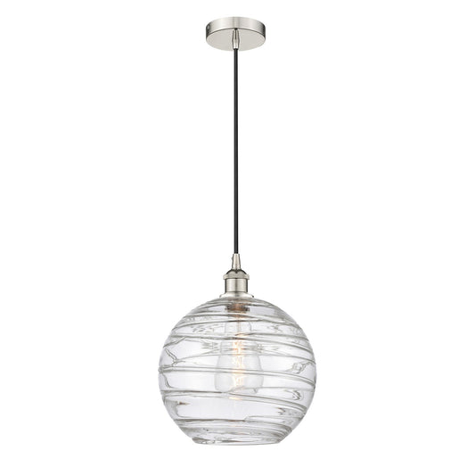 Innovations Athens Deco Swirl 12in 1-Light Mini Pendant | Industrial Polished Nickel and Clear Deco Swirl Glass | Kitchen | Model 616-1P-PN-G1213-12CL