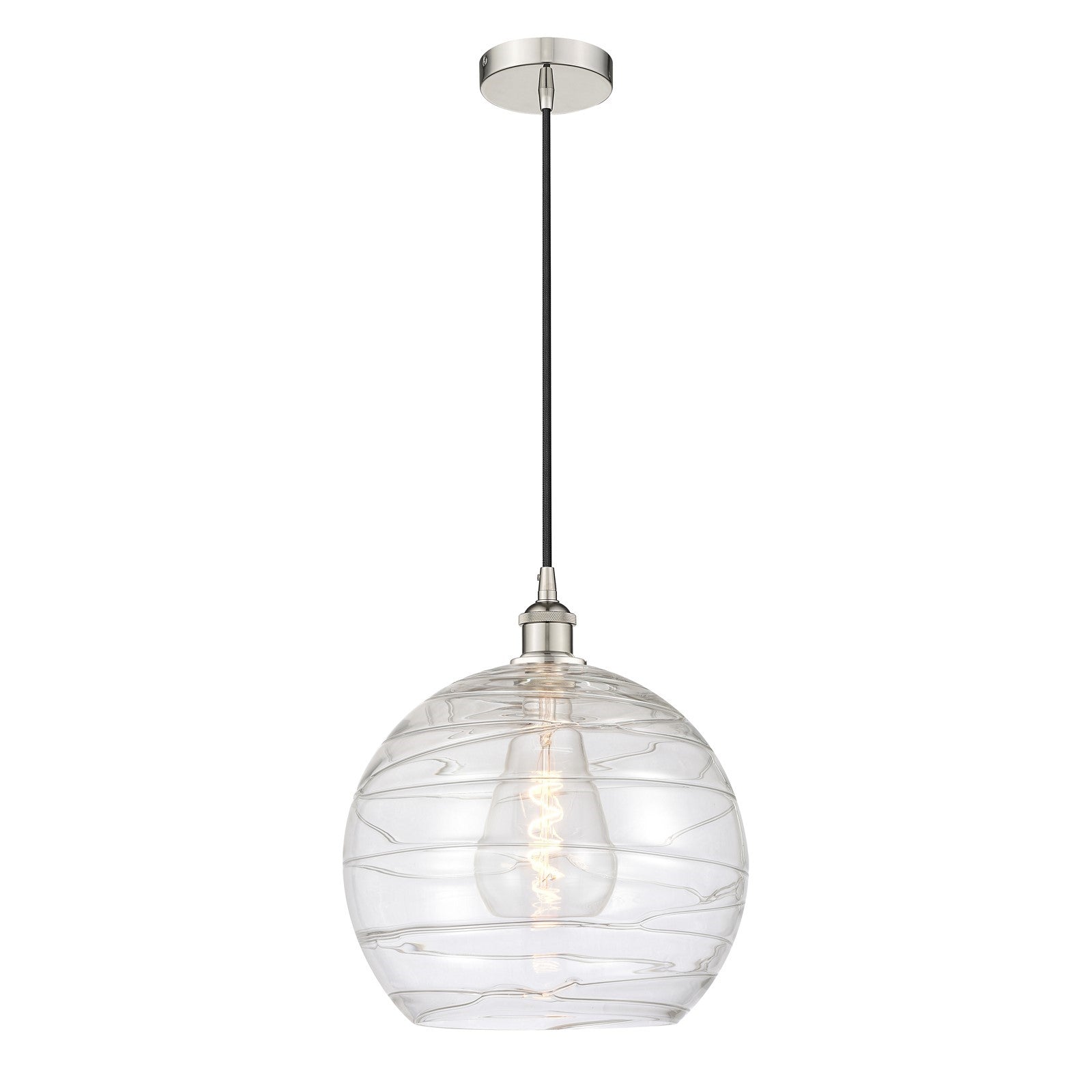 Innovations Athens Deco Swirl 14in 1-Light Mini Pendant | Industrial Polished Nickel Steel and Clear Deco Swirl Glass | Model 616-1P-PN-G1213-14CL