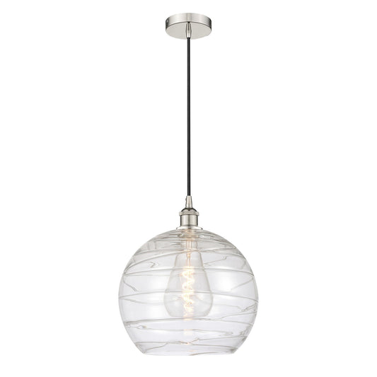 Innovations Athens Deco Swirl 14in 1-Light Mini Pendant | Industrial Polished Nickel Steel and Clear Deco Swirl Glass | Model 616-1P-PN-G1213-14CL