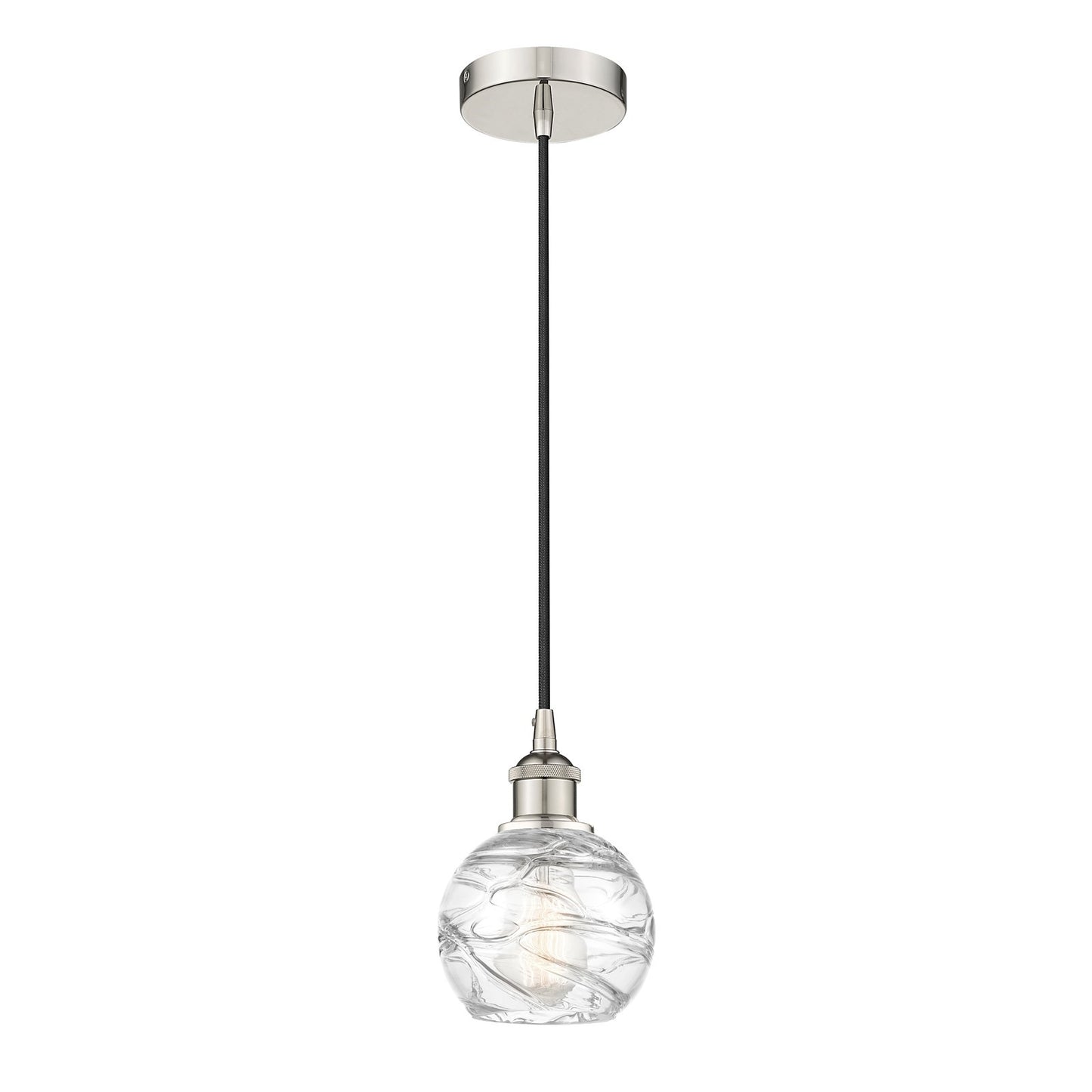 Innovations Athens Deco Swirl 6in 1-Light Mini Pendant | Industrial Polished Nickel Steel and Clear Deco Swirl Glass | Kitchen | Model 616-1P-PN-G1213-6CL