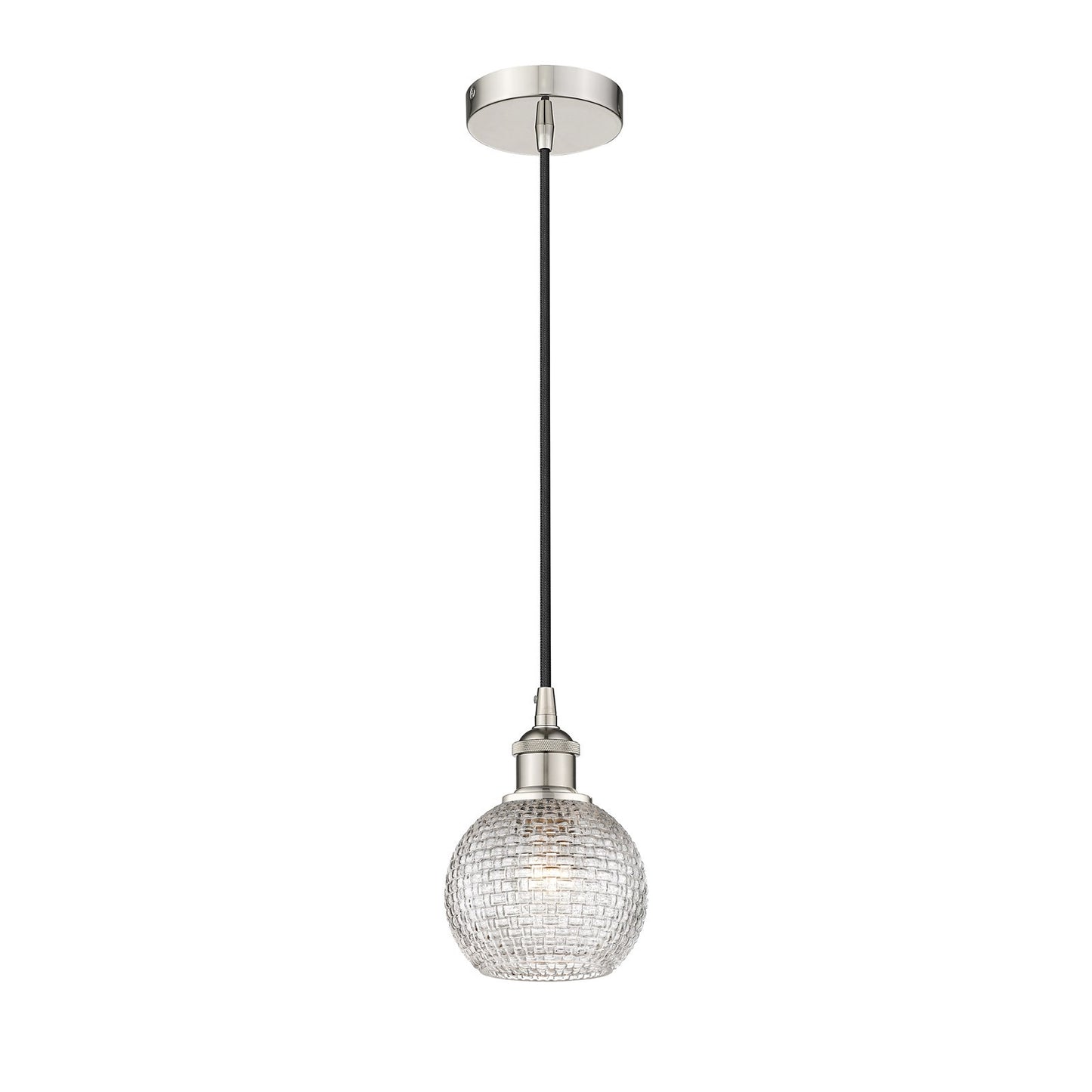 Innovations Athens 6in 1-Light Mini Pendant | Modern Farmhouse Polished Nickel and Clear Basket Weave Glass | Kitchen Island & | Model 616-1P-PN-G122C-6CL