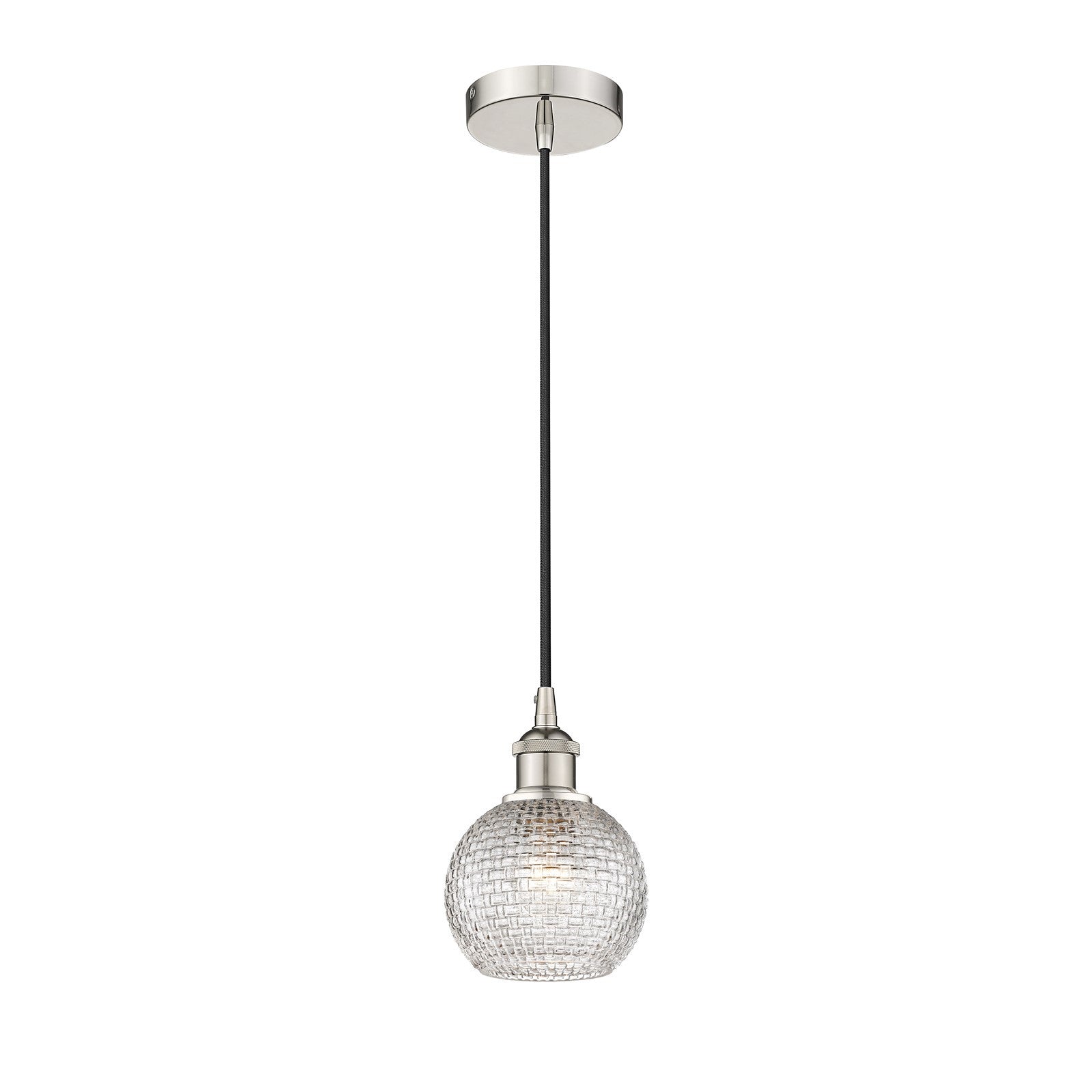 Innovations Athens 6in 1-Light Mini Pendant | Modern Farmhouse Polished Nickel and Clear Basket Weave Glass | Kitchen Island & | Model 616-1P-PN-G122C-6CL