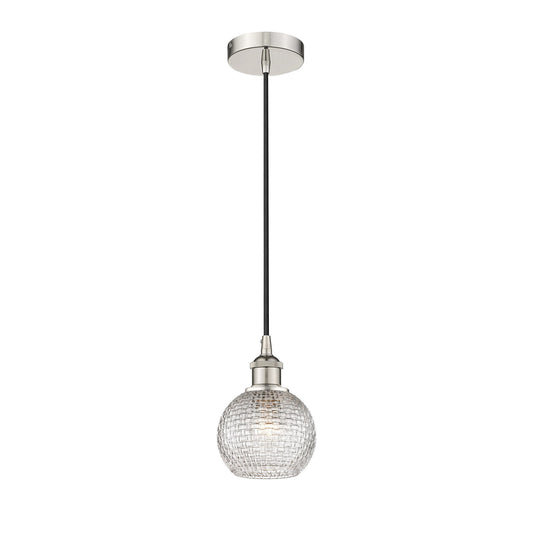 Innovations Athens 6in 1-Light Mini Pendant | Modern Farmhouse Polished Nickel and Clear Basket Weave Glass | Kitchen Island & | Model 616-1P-PN-G122C-6CL