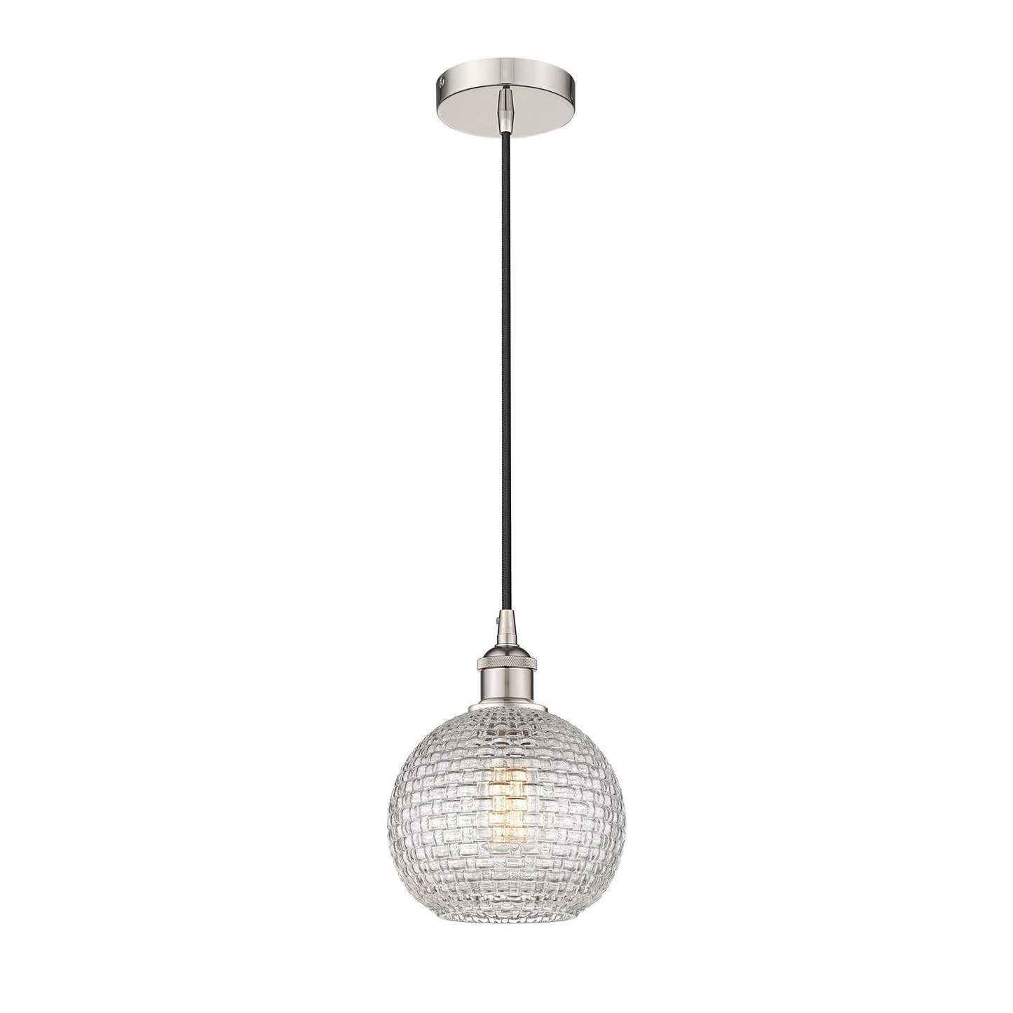 Innovations Athens 8in 1-Light Mini Pendant | Modern Farmhouse Polished Nickel and Clear Basket Weave Glass | Kitchen Island & | Model 616-1P-PN-G122C-8CL