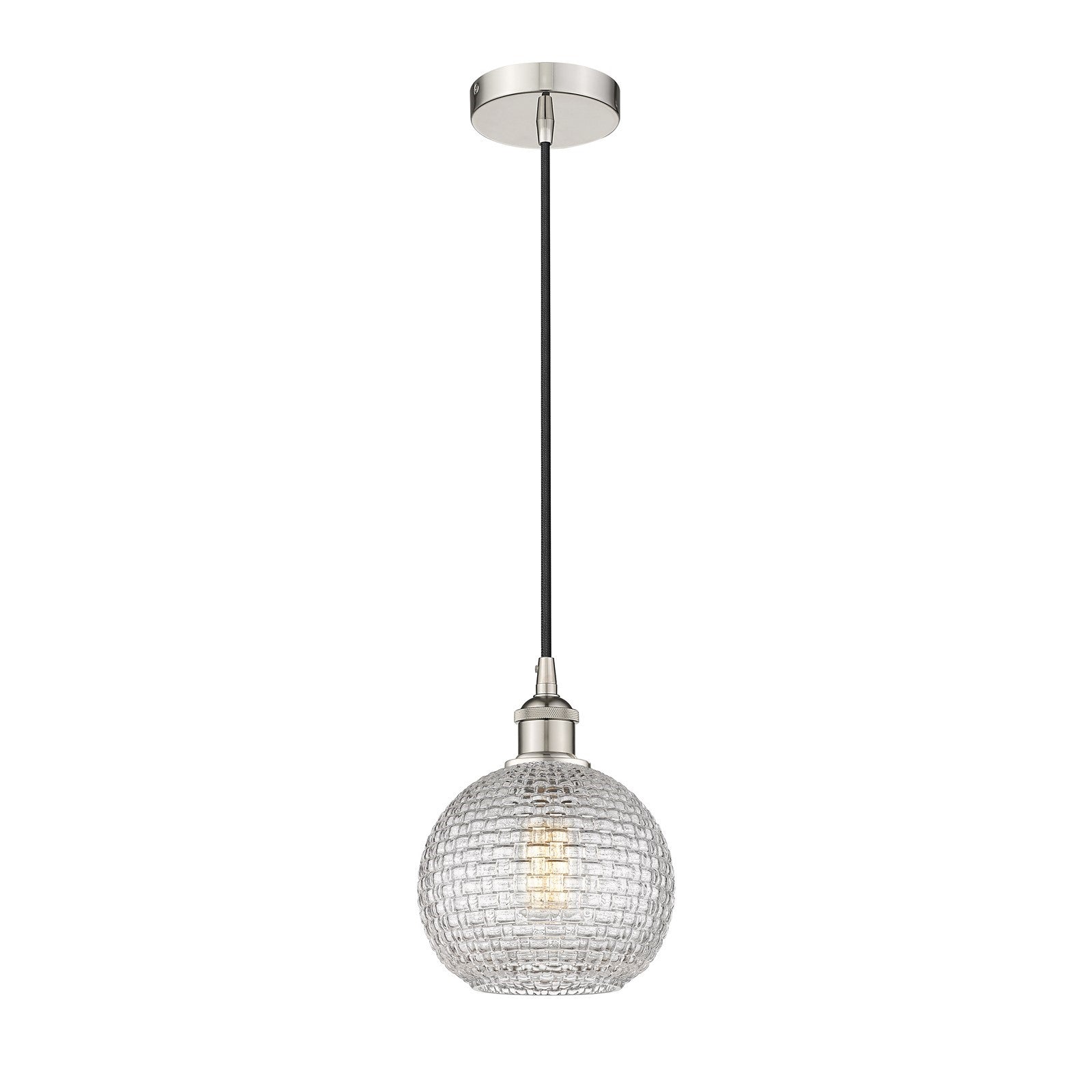 Innovations Athens 8in 1-Light Mini Pendant | Modern Farmhouse Polished Nickel and Clear Basket Weave Glass | Kitchen Island & | Model 616-1P-PN-G122C-8CL