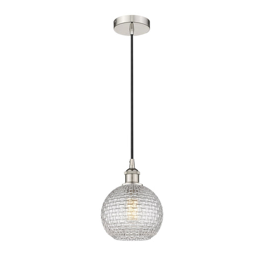 Innovations Athens 8in 1-Light Mini Pendant | Modern Farmhouse Polished Nickel and Clear Basket Weave Glass | Kitchen Island & | Model 616-1P-PN-G122C-8CL