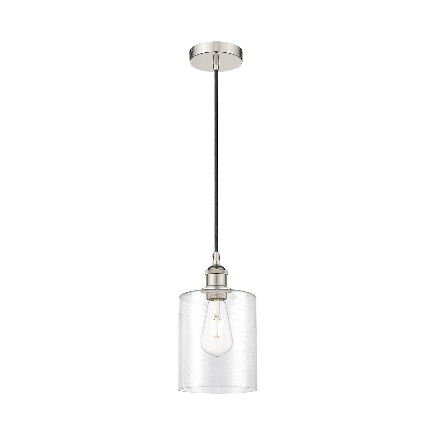 Innovations Paladin 7in 1-Light Mini Pendant | Farmhouse Polished Nickel Steel and Seedy Glass Cylinder | Kitchen Island & | Model 616-1P-PN-G4424-7