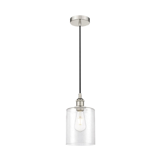 Innovations Paladin 7in 1-Light Mini Pendant | Farmhouse Polished Nickel Steel and Seedy Glass Cylinder | Kitchen Island & | Model 616-1P-PN-G4424-7