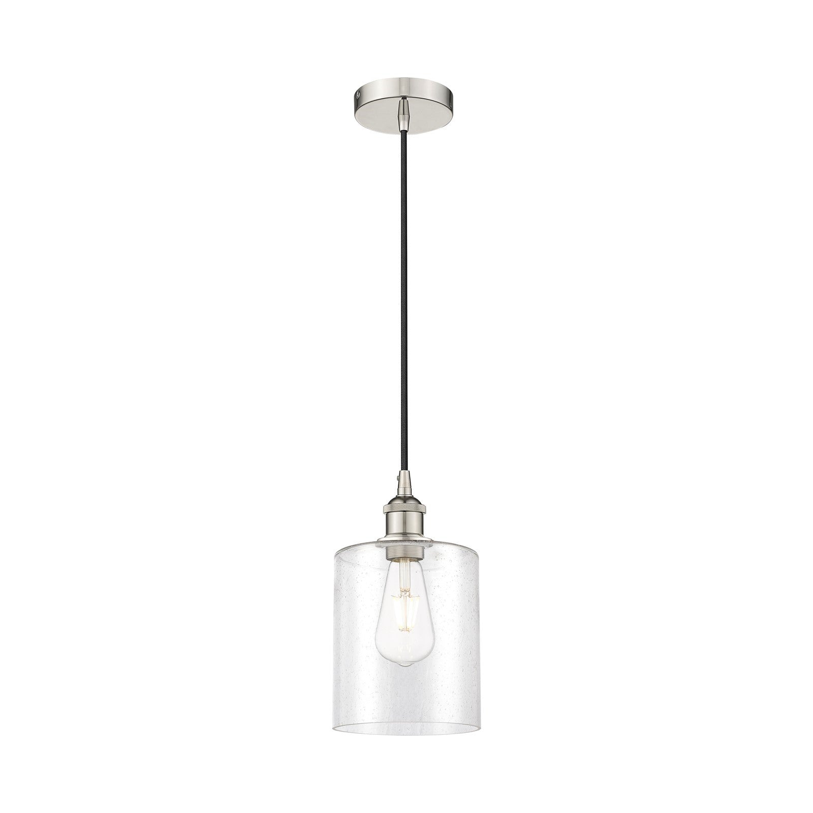 Innovations Paladin 7in 1-Light Mini Pendant | Farmhouse Polished Nickel Steel and Seedy Glass Cylinder | Kitchen Island & | Model 616-1P-PN-G4424-7