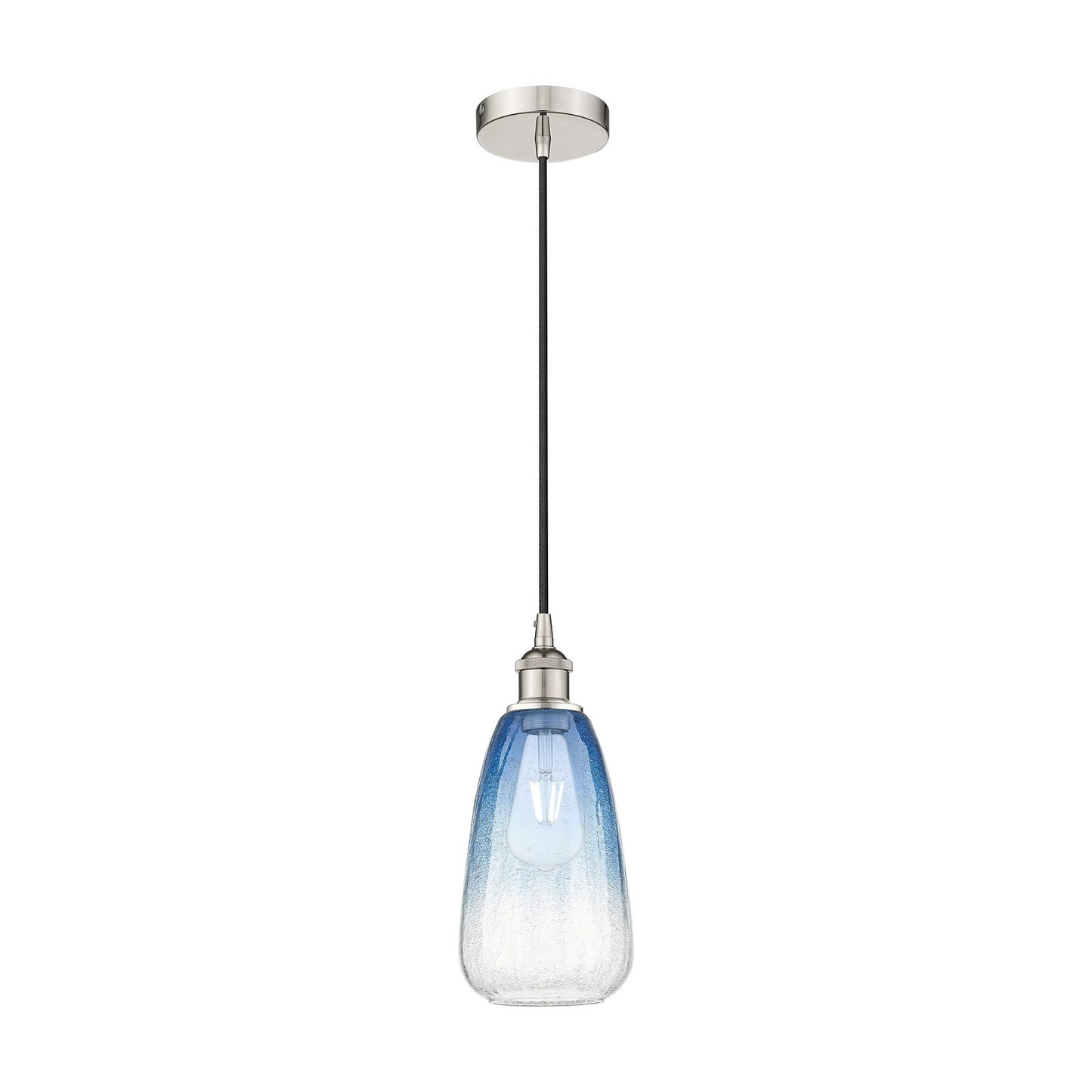 Innovations Brookhaven Almond 6in 1-Light Mini Pendant | Industrial Polished Nickel and Sapphire Blue Glass | Kitchen Island & | Model 616-1P-PN-G480-6SB