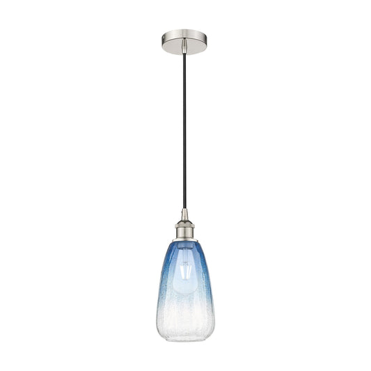 Innovations Brookhaven Almond 6in 1-Light Mini Pendant | Industrial Polished Nickel and Sapphire Blue Glass | Kitchen Island & | Model 616-1P-PN-G480-6SB
