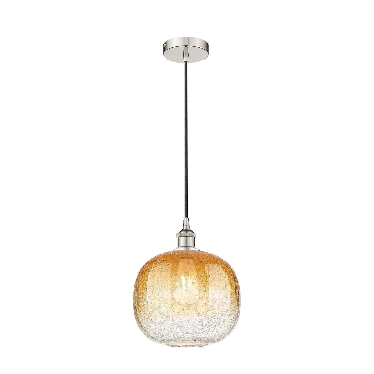 Innovations Brookhaven Sphere 11in 1-Light Mini Pendant | Industrial Polished Nickel and Amber Glass | Kitchen Island & Dining | Model 616-1P-PN-G481-10AM