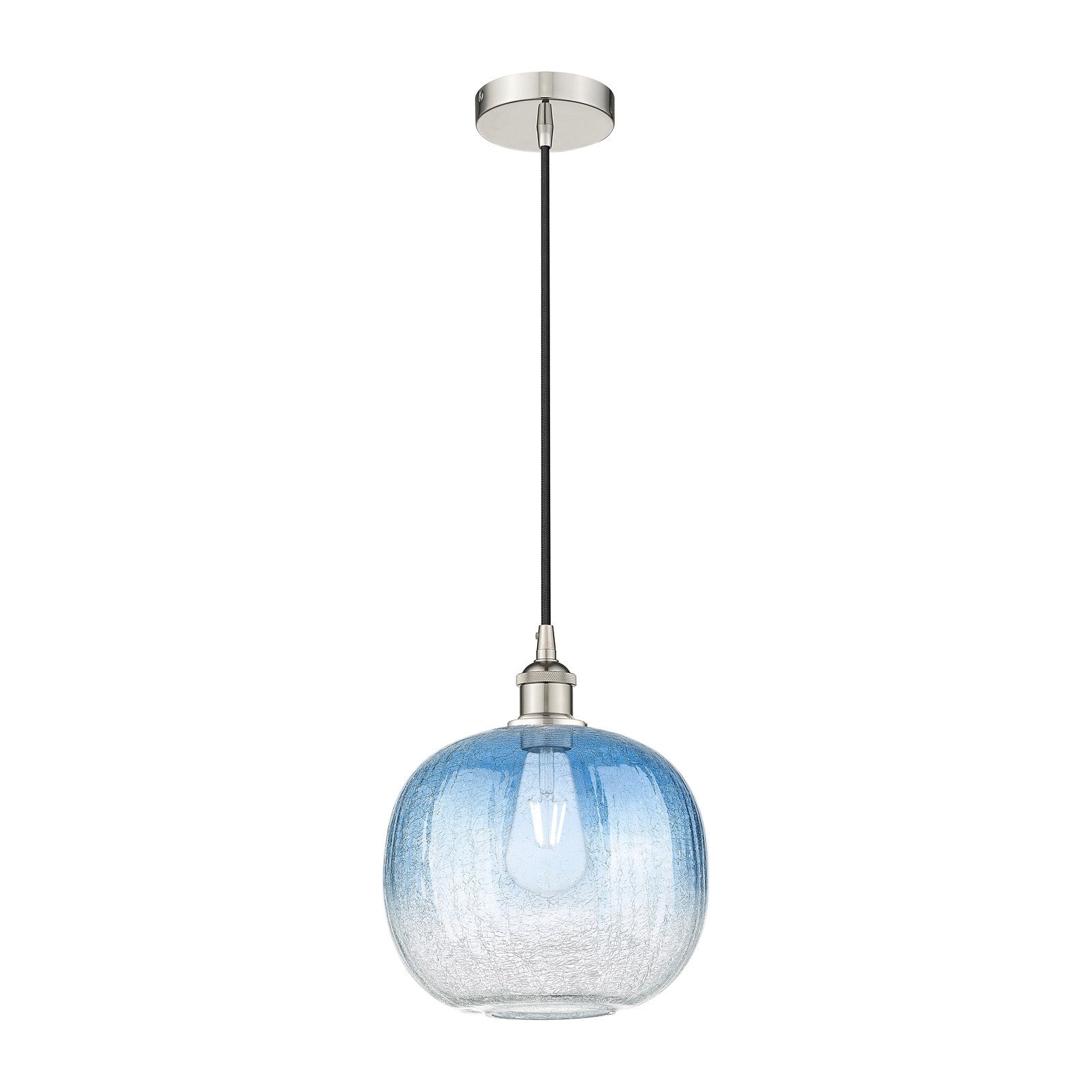 Innovations Brookhaven Sphere 10.5in 1-Light Mini Pendant | Industrial Polished Nickel and Sapphire Blue Glass | Kitchen | Model 616-1P-PN-G481-10SB