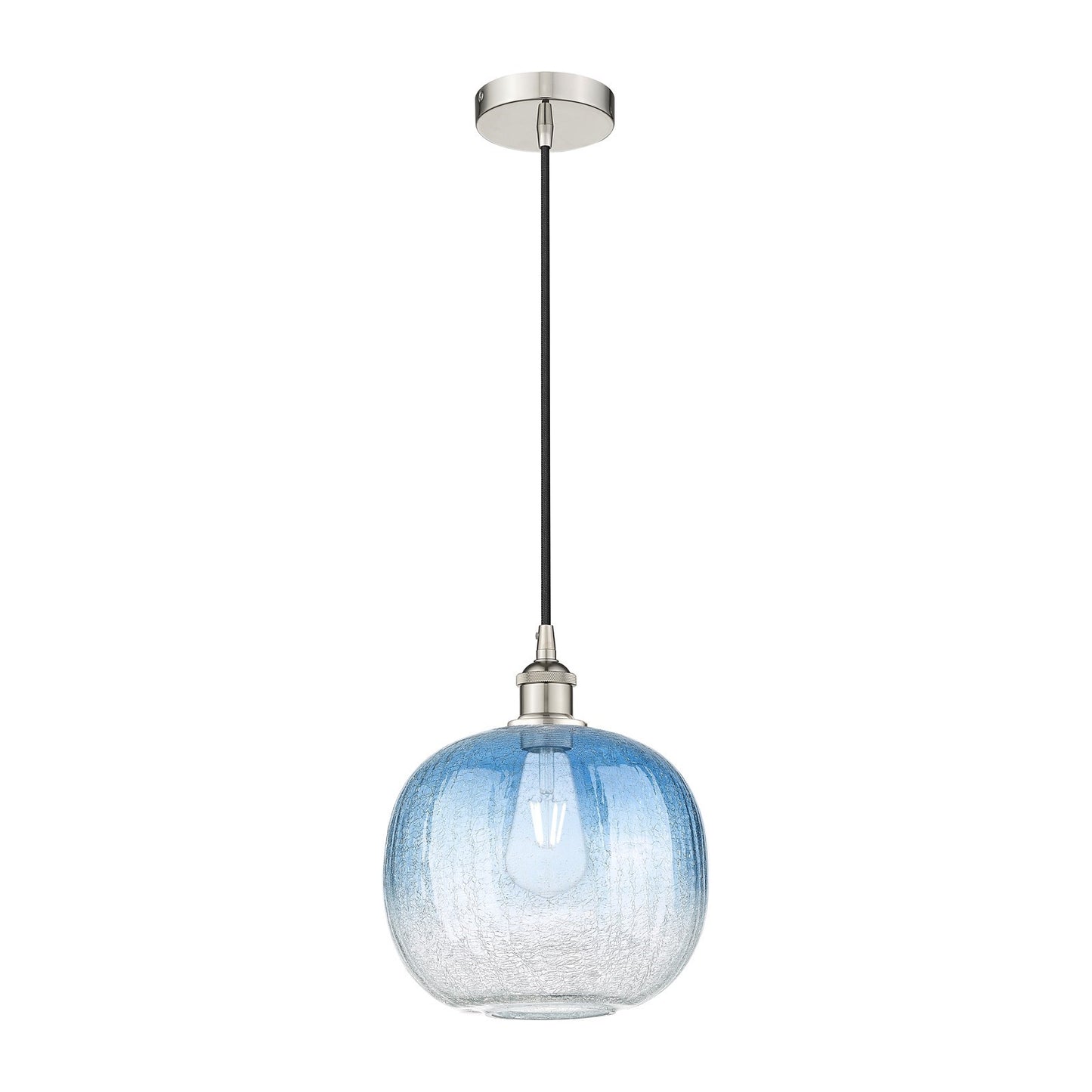 Innovations Brookhaven Sphere 10.5in 1-Light Mini Pendant | Industrial Polished Nickel and Sapphire Blue Glass | Kitchen | Model 616-1P-PN-G481-10SB