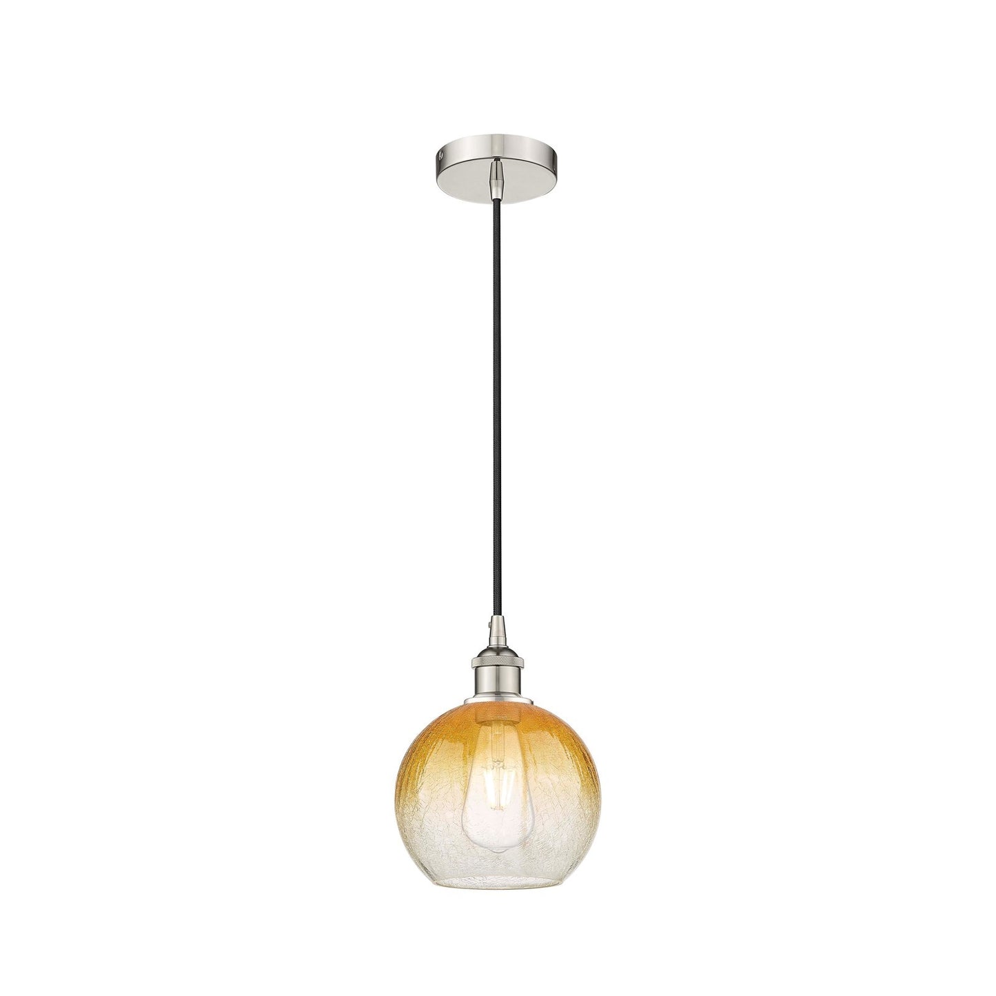 Innovations Brookhaven Globe 8in 1-Light Mini Pendant | Industrial Polished Nickel Steel and Amber Glass | Kitchen Island & | Model 616-1P-PN-G483-8AM