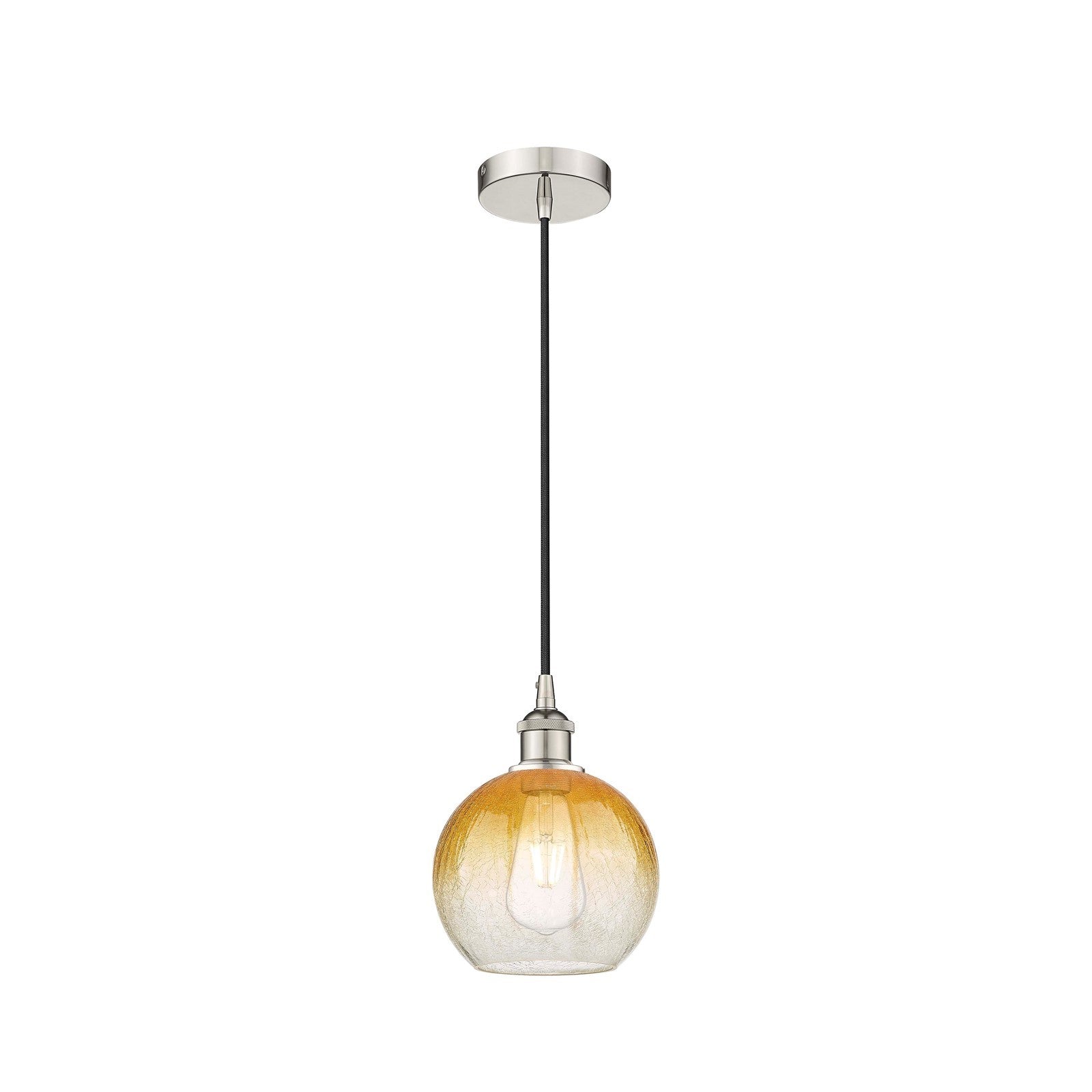 Innovations Brookhaven Globe 8in 1-Light Mini Pendant | Industrial Polished Nickel Steel and Amber Glass | Kitchen Island & | Model 616-1P-PN-G483-8AM
