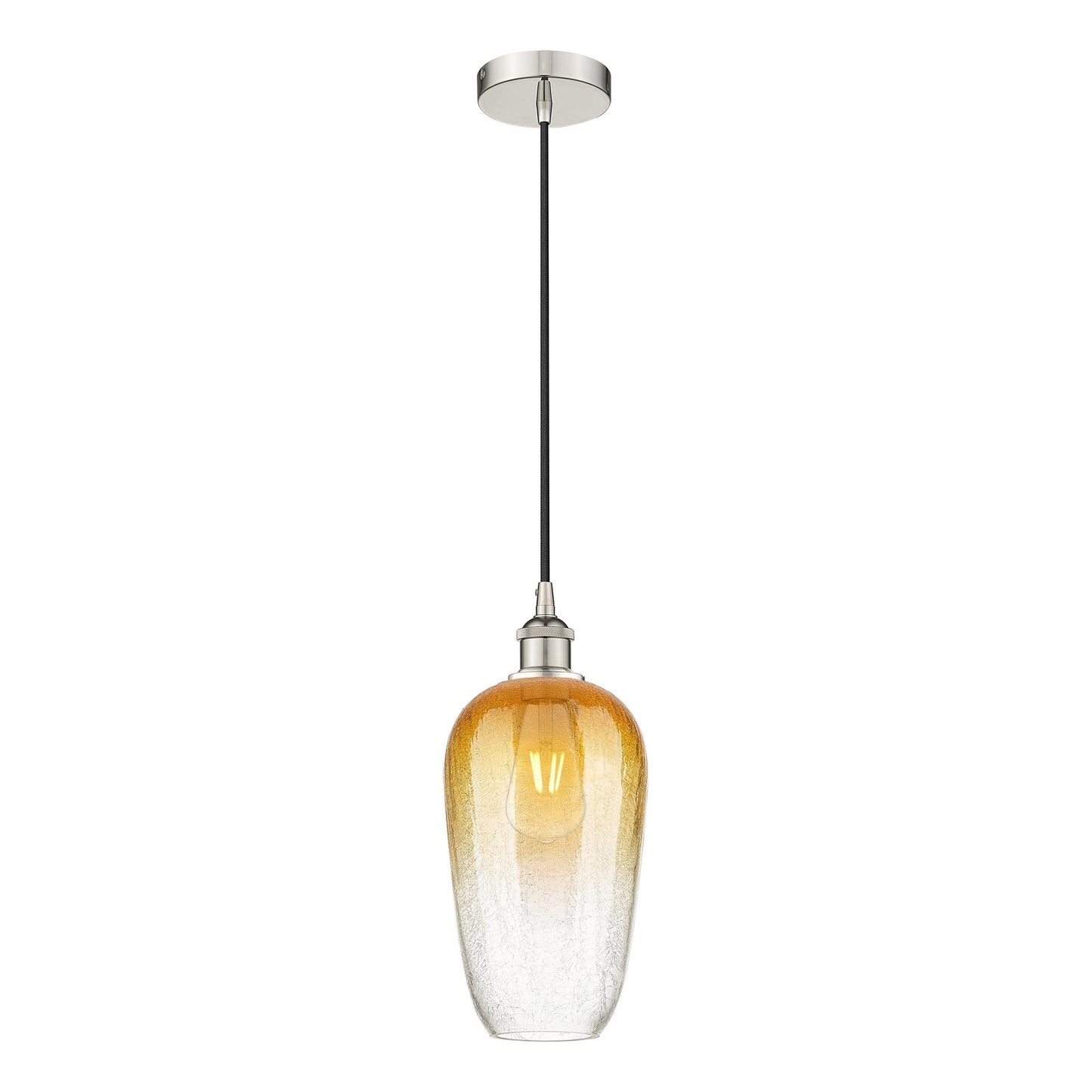 Innovations Brookhaven Flute 7in 1-Light Mini Pendant | Industrial Polished Nickel Steel and Amber Glass | Kitchen Island & | Model 616-1P-PN-G484-7AM