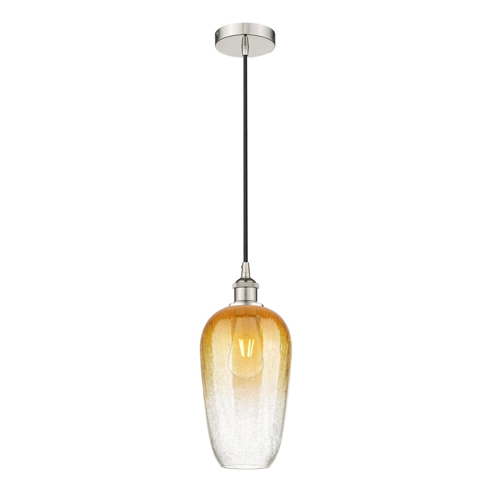 Innovations Brookhaven Flute 7in 1-Light Mini Pendant | Industrial Polished Nickel Steel and Amber Glass | Kitchen Island & | Model 616-1P-PN-G484-7AM