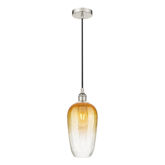 Innovations Brookhaven Flute 7in 1-Light Mini Pendant | Industrial Polished Nickel Steel and Amber Glass | Kitchen Island & | Model 616-1P-PN-G484-7AM