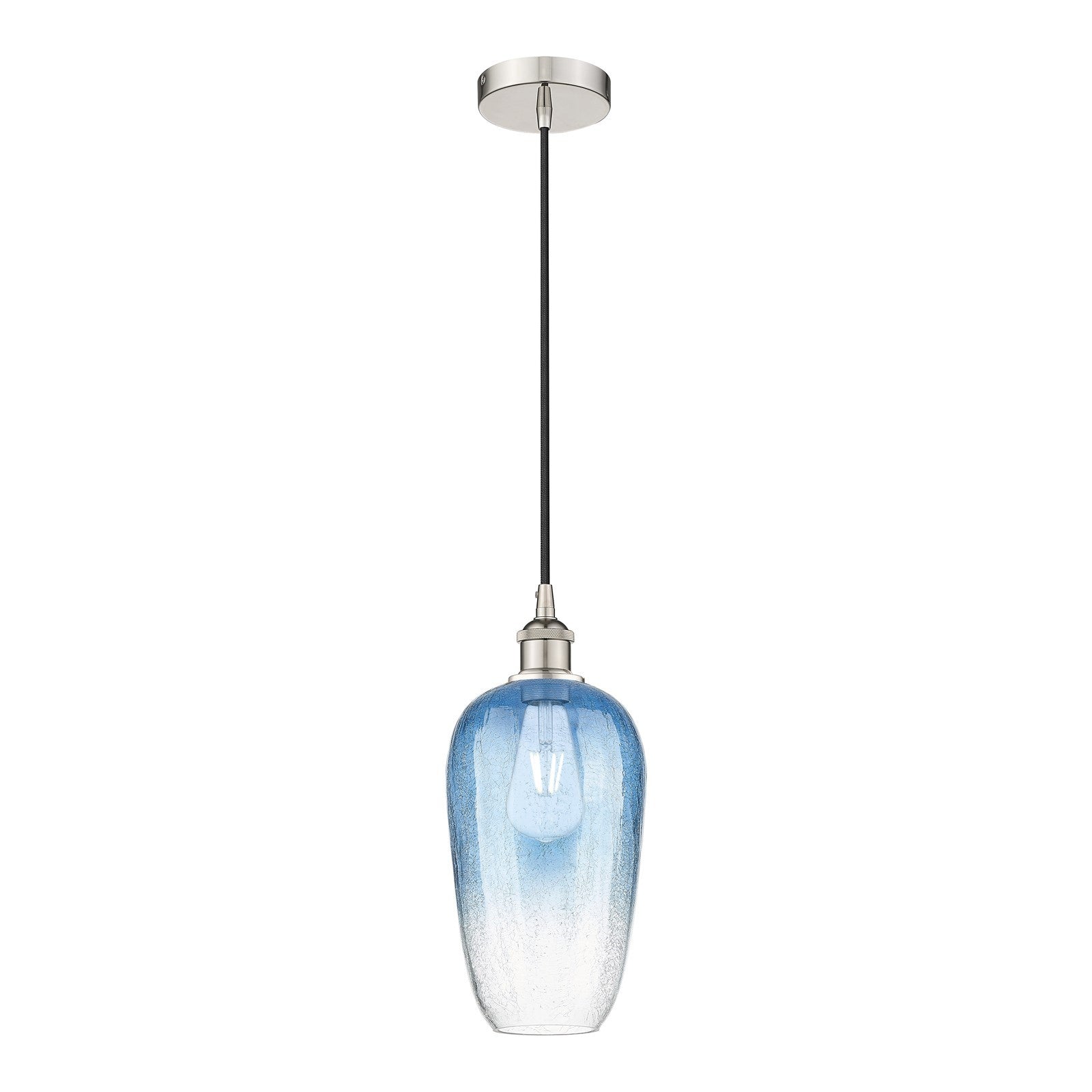 Innovations Brookhaven Flute 7in 1-Light Mini Pendant | Industrial Polished Nickel and Sapphire Blue Glass | Kitchen Island & | Model 616-1P-PN-G484-7SB