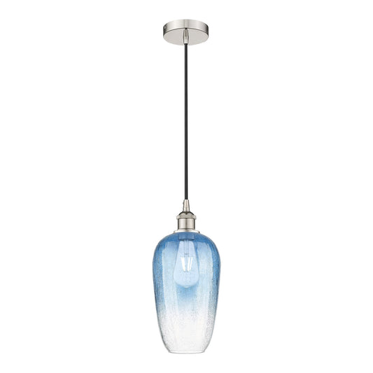 Innovations Brookhaven Flute 7in 1-Light Mini Pendant | Industrial Polished Nickel and Sapphire Blue Glass | Kitchen Island & | Model 616-1P-PN-G484-7SB