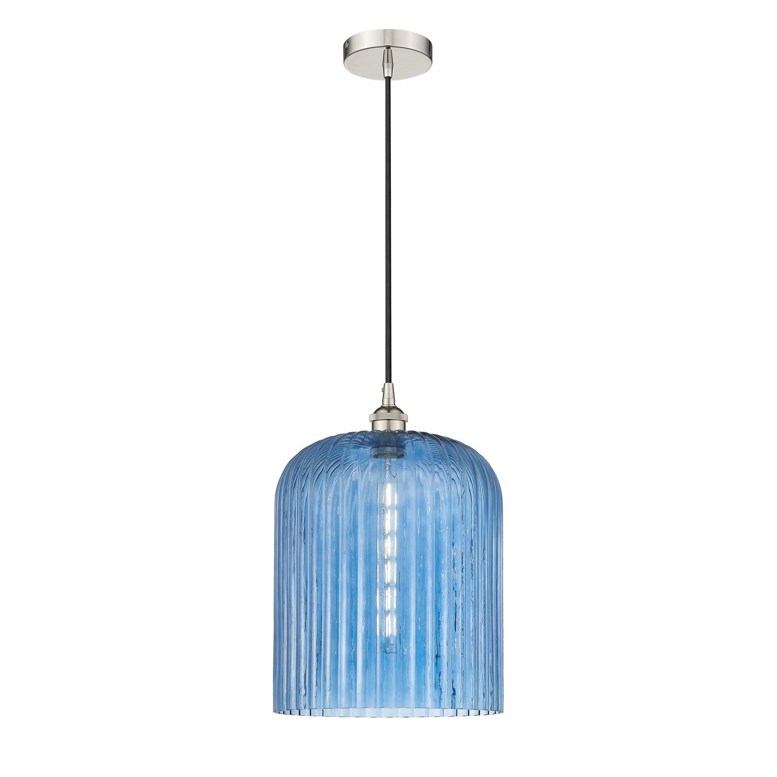 Innovations Bridal Veil 5in 1-Light Mini Pendant | Art Nouveau Polished Nickel and Princess Blue Ribbed Glass | Kitchen Island | Model 616-1P-PN-G559-12BL