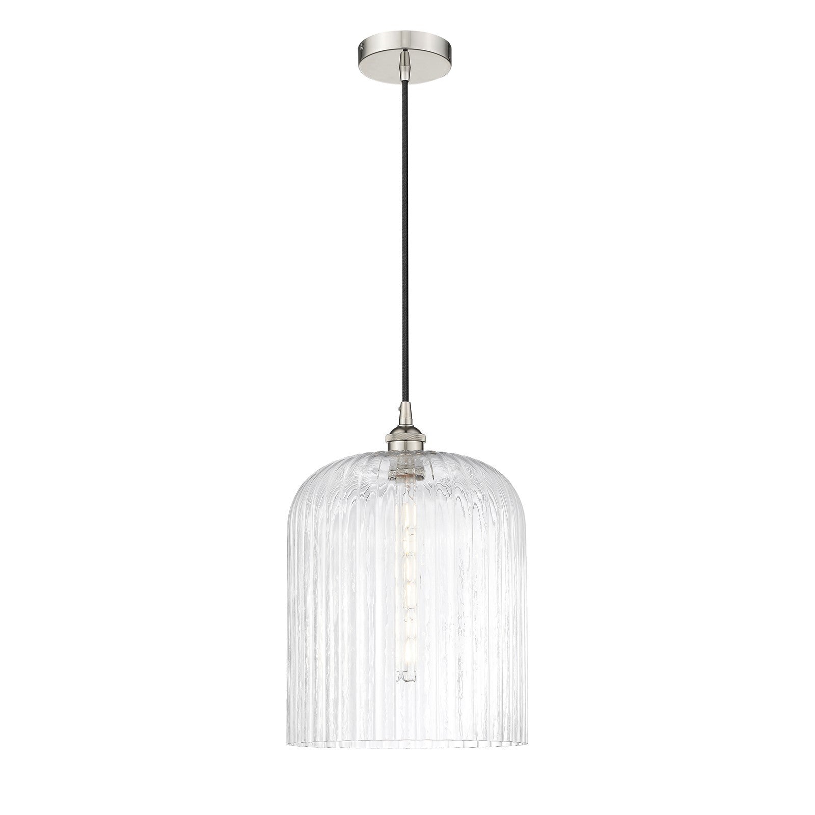 Innovations Bridal Veil 5in 1-Light Mini Pendant | Art Nouveau Polished Nickel Steel and Clear Ribbed Glass | Kitchen Island & | Model 616-1P-PN-G559-12CL