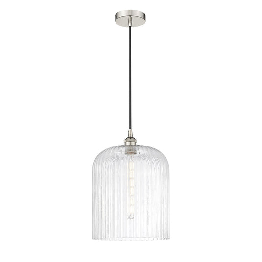 Innovations Bridal Veil 5in 1-Light Mini Pendant | Art Nouveau Polished Nickel Steel and Clear Ribbed Glass | Kitchen Island & | Model 616-1P-PN-G559-12CL
