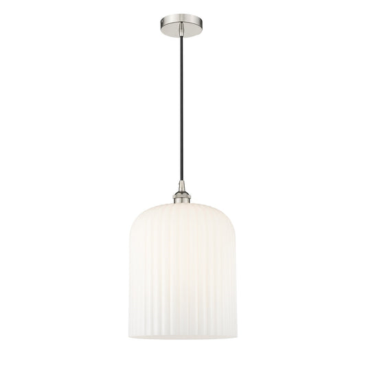 Innovations Bridal Veil 5in 1-Light Mini Pendant | Art Nouveau Polished Nickel and Gloss White Ribbed Glass | Kitchen Island | Model 616-1P-PN-G559-12GWH