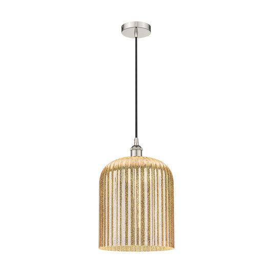 Innovations Bridal Veil 5in 1-Light Mini Pendant | Art Nouveau Polished Nickel and Mercury Ribbed Glass | Kitchen Island & | Model 616-1P-PN-G559-12ME