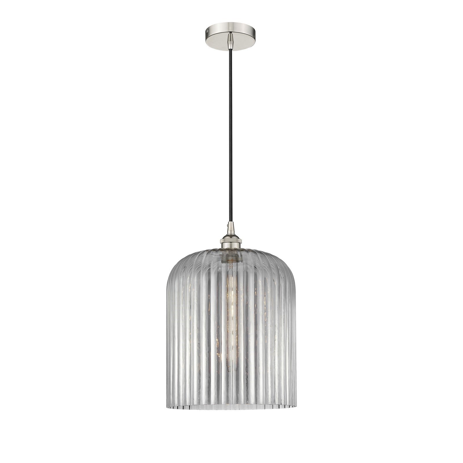 Innovations Bridal Veil 5in 1-Light Mini Pendant | Art Nouveau Polished Nickel and Light Smoke Ribbed Glass | Kitchen Island & | Model 616-1P-PN-G559-12SM