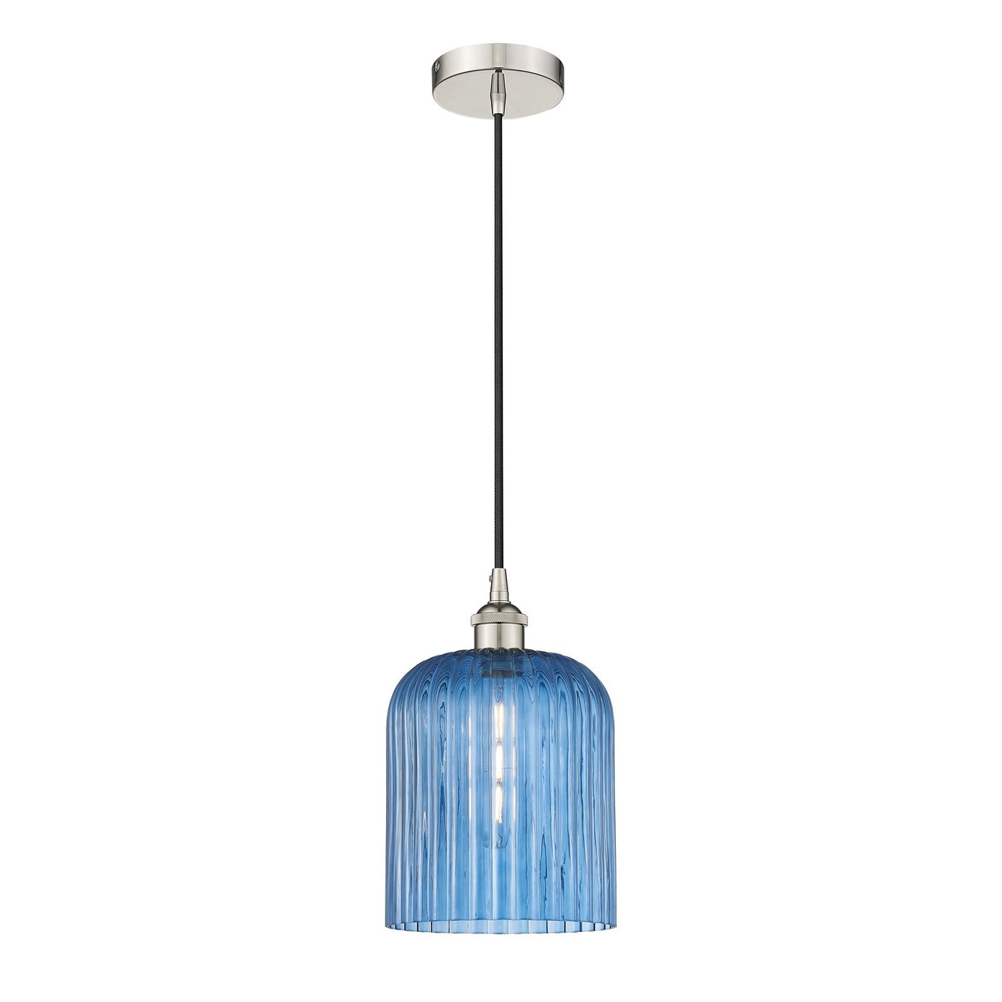 Innovations Bridal Veil 5in 1-Light Mini Pendant | Art Nouveau Polished Nickel and Princess Blue Ribbed Glass | Kitchen Island | Model 616-1P-PN-G559-8BL