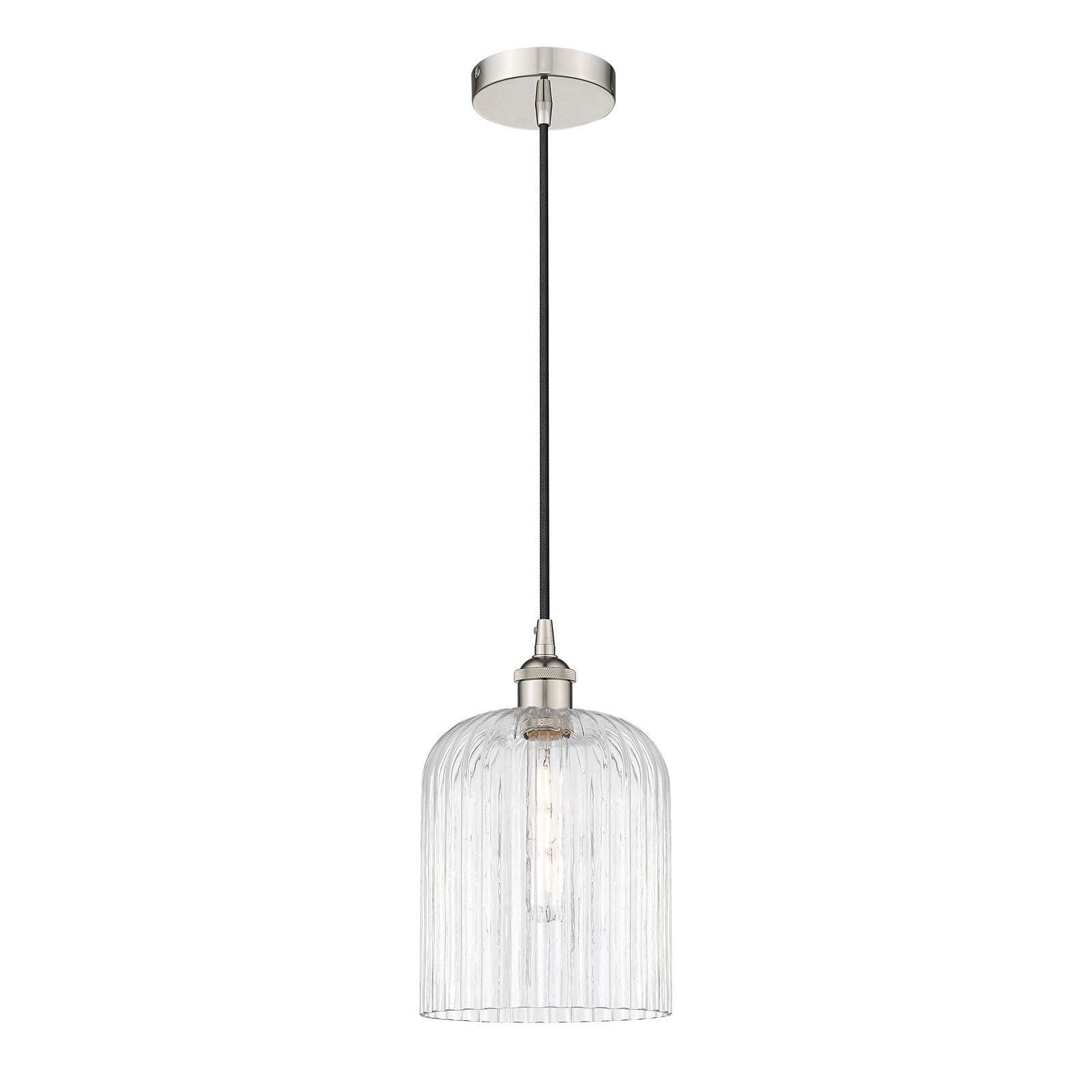 Innovations Bridal Veil 5in 1-Light Mini Pendant | Art Nouveau Polished Nickel Steel and Clear Ribbed Glass | Kitchen Island & | Model 616-1P-PN-G559-8CL