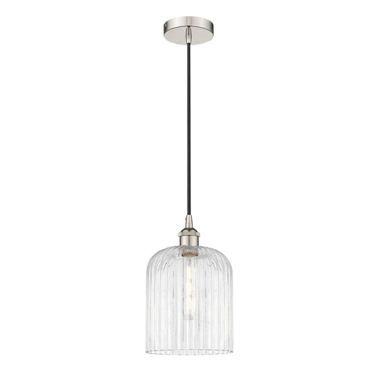 Innovations Bridal Veil 5in 1-Light Mini Pendant | Art Nouveau Polished Nickel Steel and Clear Ribbed Glass | Kitchen Island & | Model 616-1P-PN-G559-8CL
