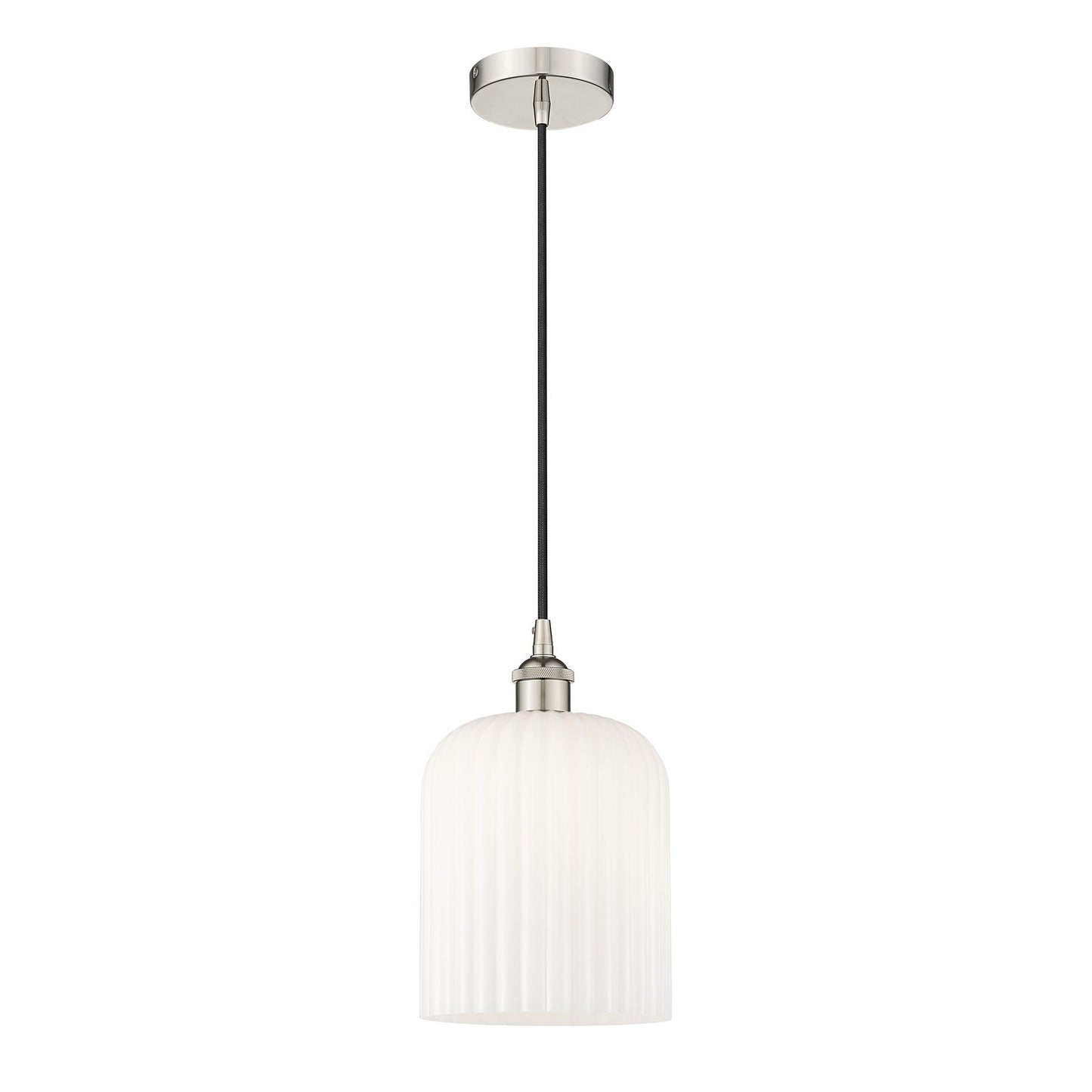 Innovations Bridal Veil 5in 1-Light Mini Pendant | Art Nouveau Polished Nickel and Gloss White Ribbed Glass | Kitchen Island & | Model 616-1P-PN-G559-8GWH