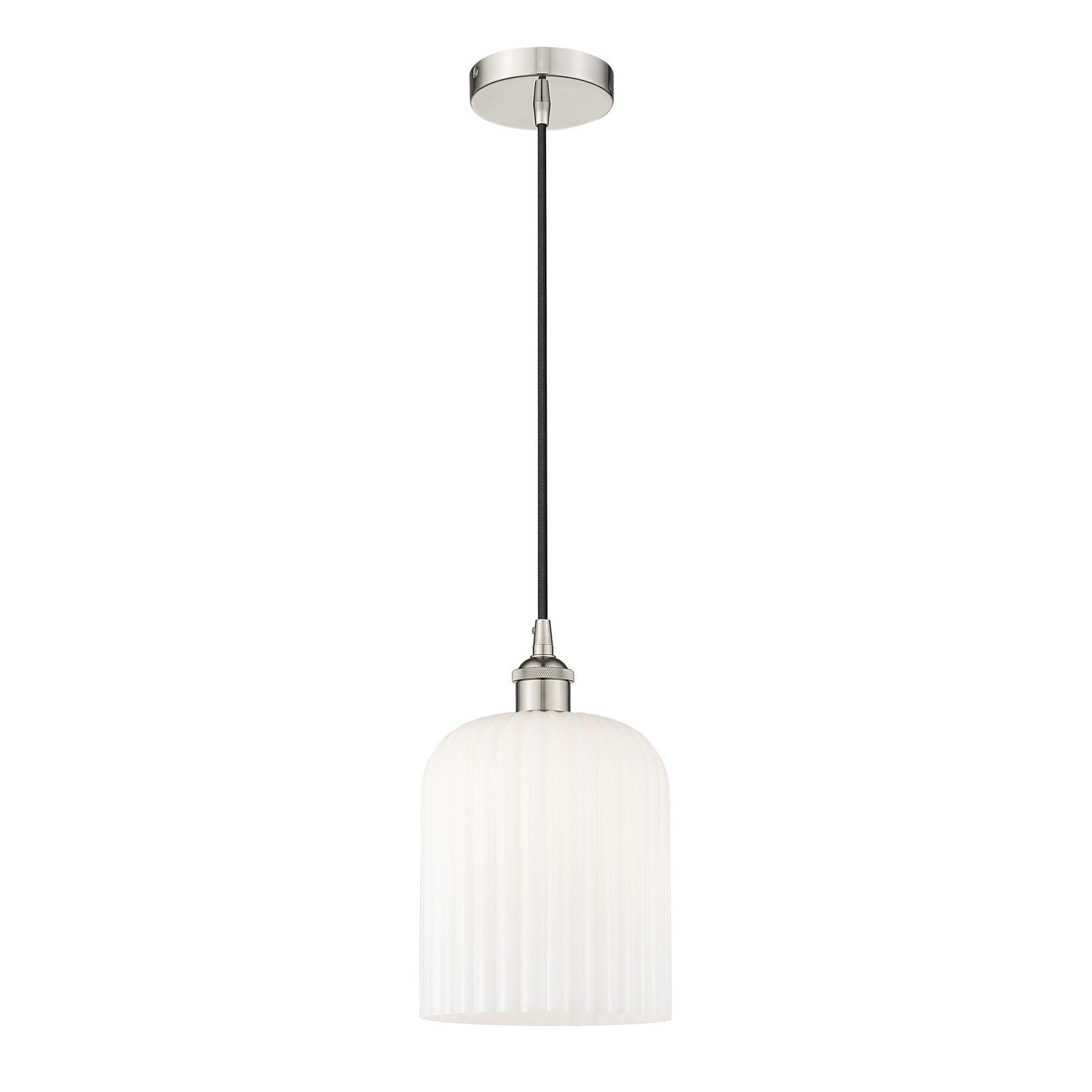 Innovations Bridal Veil 5in 1-Light Mini Pendant | Art Nouveau Polished Nickel and Gloss White Ribbed Glass | Kitchen Island & | Model 616-1P-PN-G559-8GWH