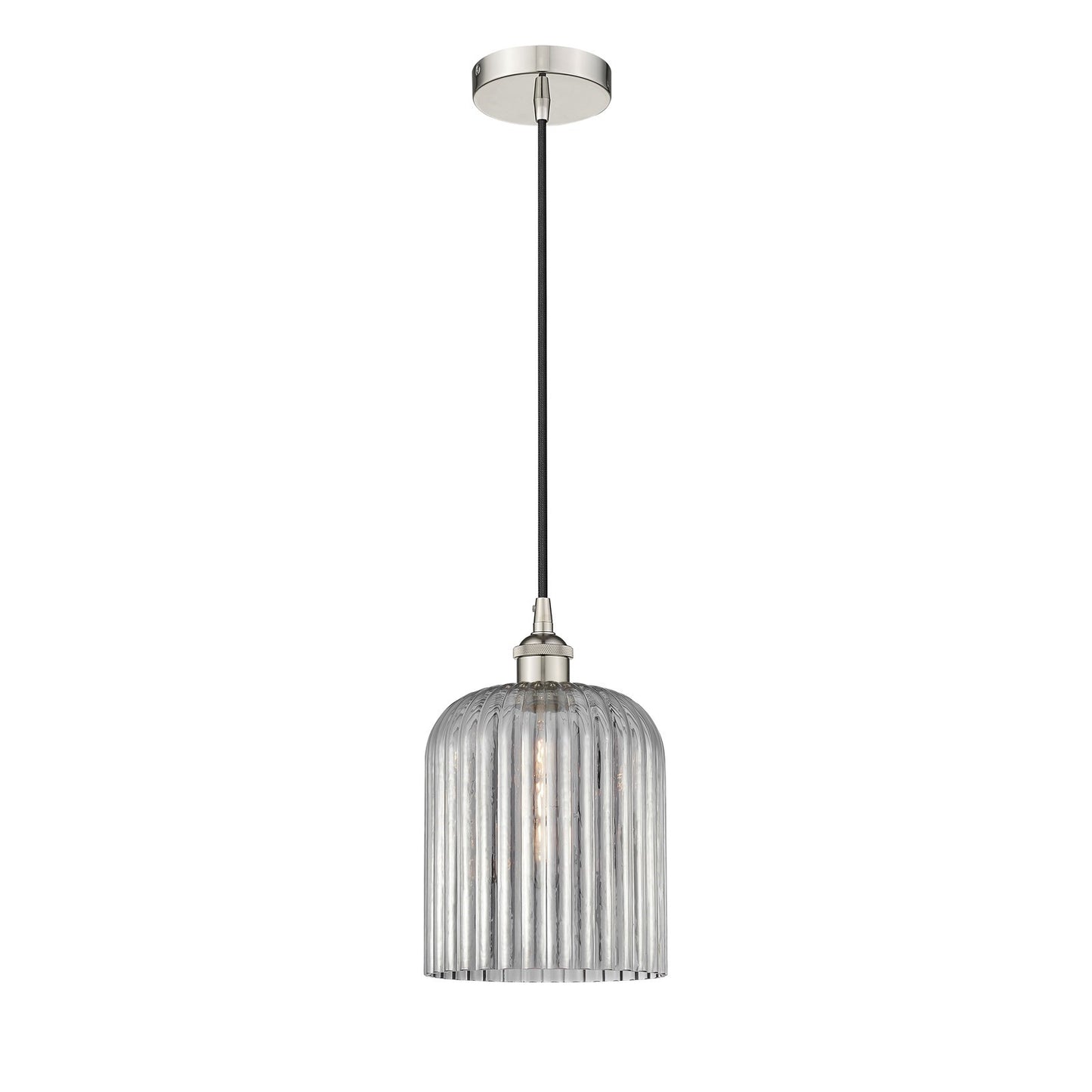 Innovations Bridal Veil 5in 1-Light Mini Pendant | Art Nouveau Polished Nickel and Light Smoke Ribbed Glass | Kitchen Island & | Model 616-1P-PN-G559-8SM