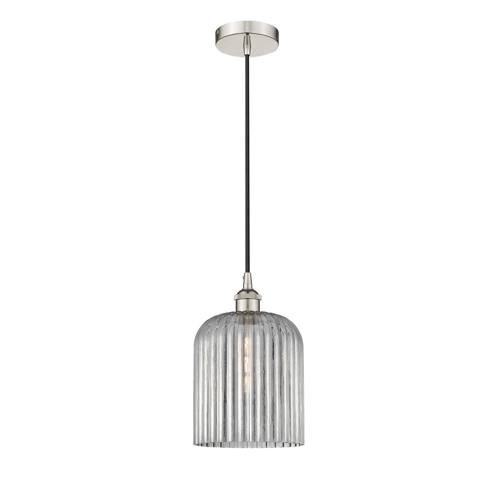 Innovations Bridal Veil 5in 1-Light Mini Pendant | Art Nouveau Polished Nickel and Light Smoke Ribbed Glass | Kitchen Island & | Model 616-1P-PN-G559-8SM