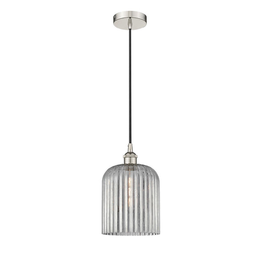 Innovations Bridal Veil 5in 1-Light Mini Pendant | Art Nouveau Polished Nickel and Light Smoke Ribbed Glass | Kitchen Island & | Model 616-1P-PN-G559-8SM