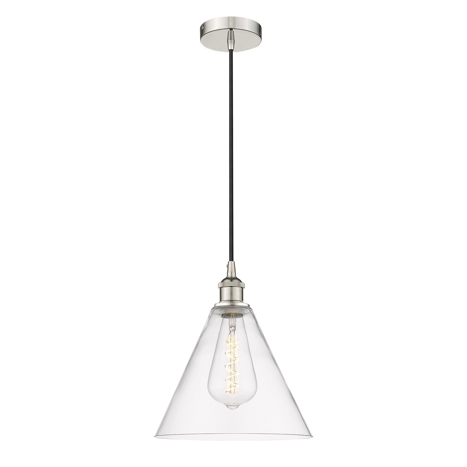 Innovations Berkshire Glass 12in 1-Light Mini Pendant | Industrial Polished Nickel and Clear Glass | Kitchen Island & Dining | Model 616-1P-PN-GBC-122-LED