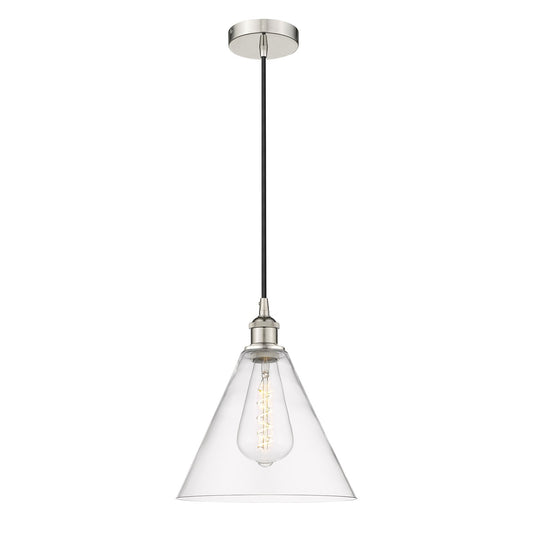 Innovations Berkshire Glass 12in 1-Light Mini Pendant | Industrial Polished Nickel and Clear Glass | Kitchen Island & Dining | Model 616-1P-PN-GBC-122-LED