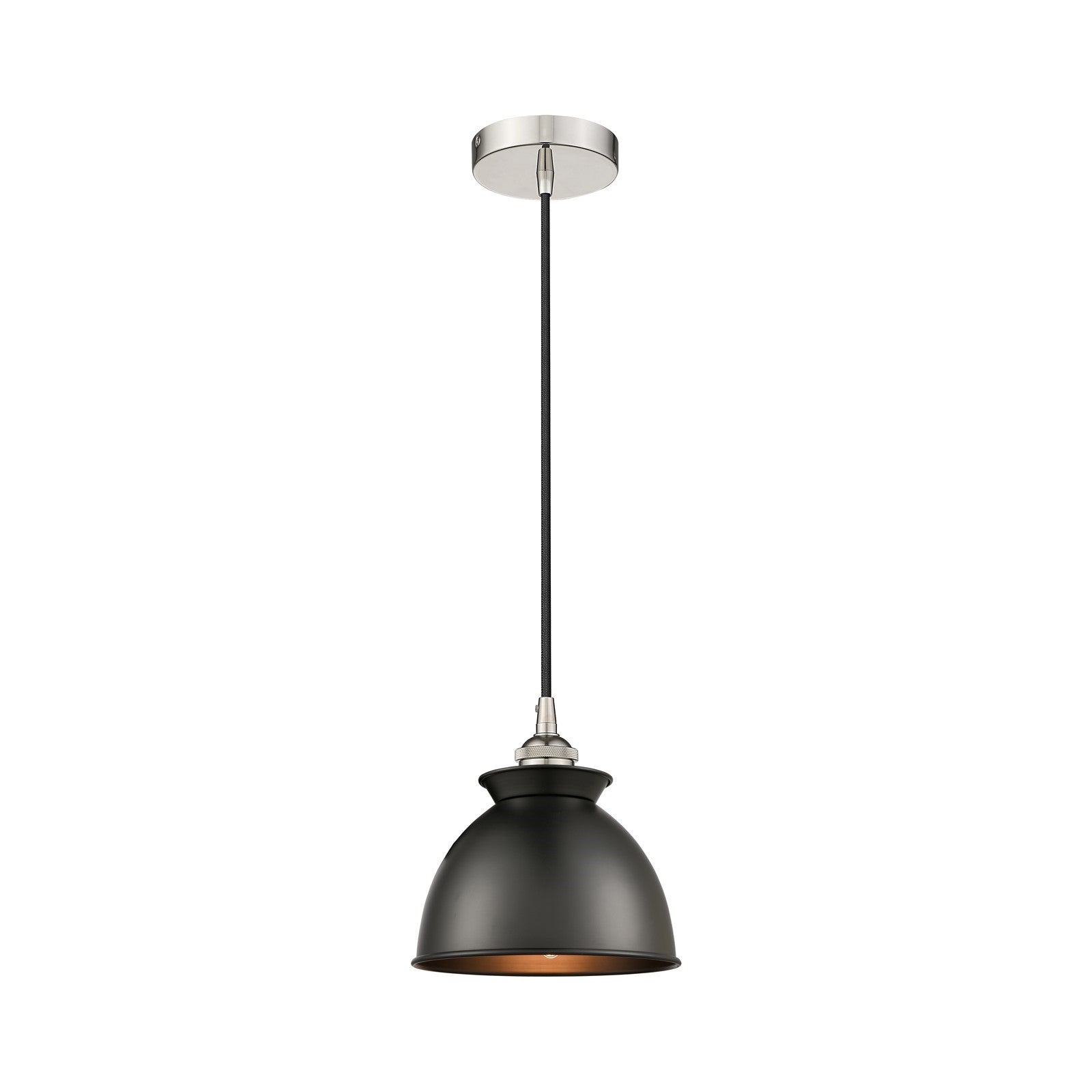 Innovations Adirondack 8.25in 1-Light Mini Pendant | Industrial Farmhouse Polished Nickel and Matte Black Metal | Kitchen Island | Model 616-1P-PN-M14-BK