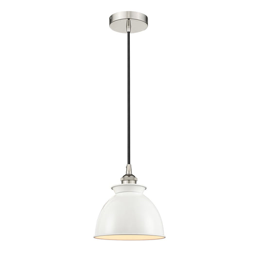 Innovations Adirondack 8.25in 1-Light Mini Pendant | Industrial Polished Nickel and Glossy White Metal Shade | Kitchen Island & | Model 616-1P-PN-M14-W