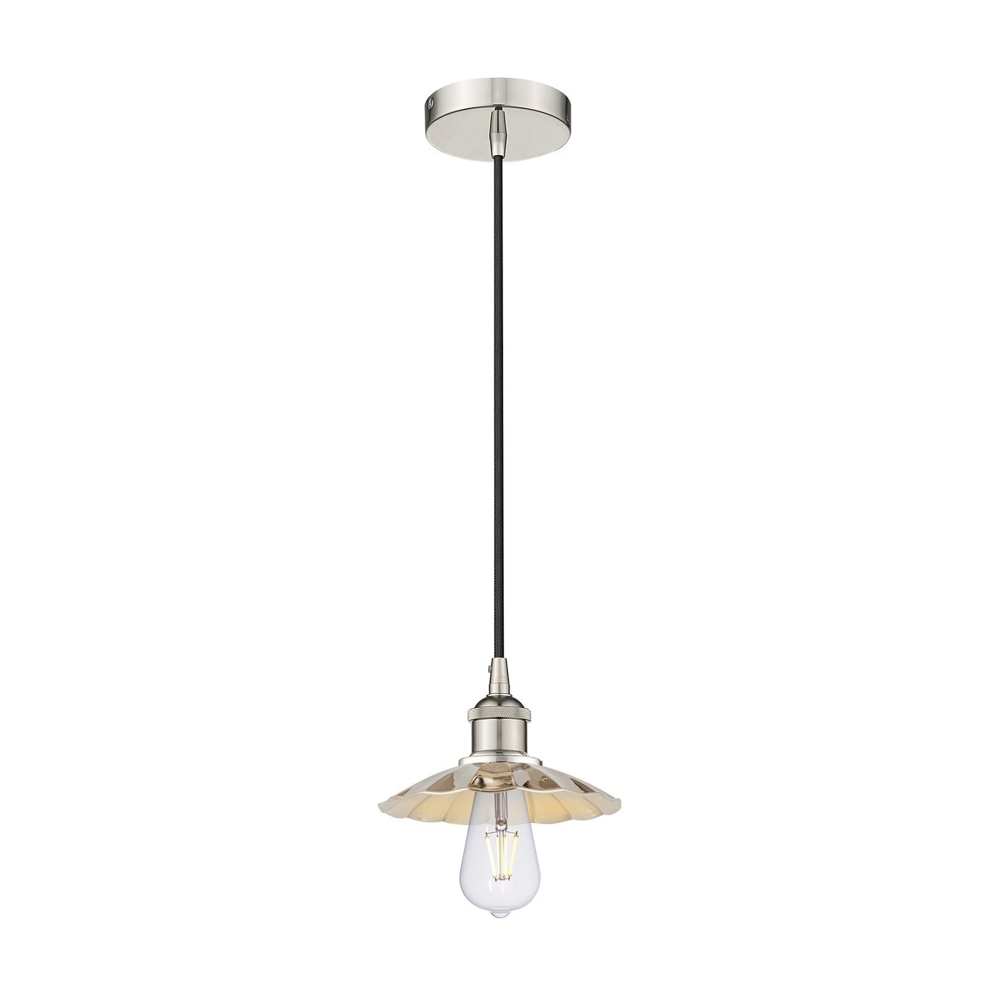 Innovations Scallop 8in 1-Light Mini Pendant | Traditional Industrial Polished Nickel Steel and Metal Shade | Kitchen Island & | Model 616-1P-PN-M17-PN